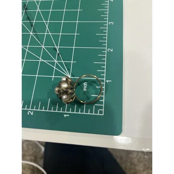 Vintage 10K Gold Seed Pearl Garnet Cluster Ring Victorian Style - Picture 2 of 10